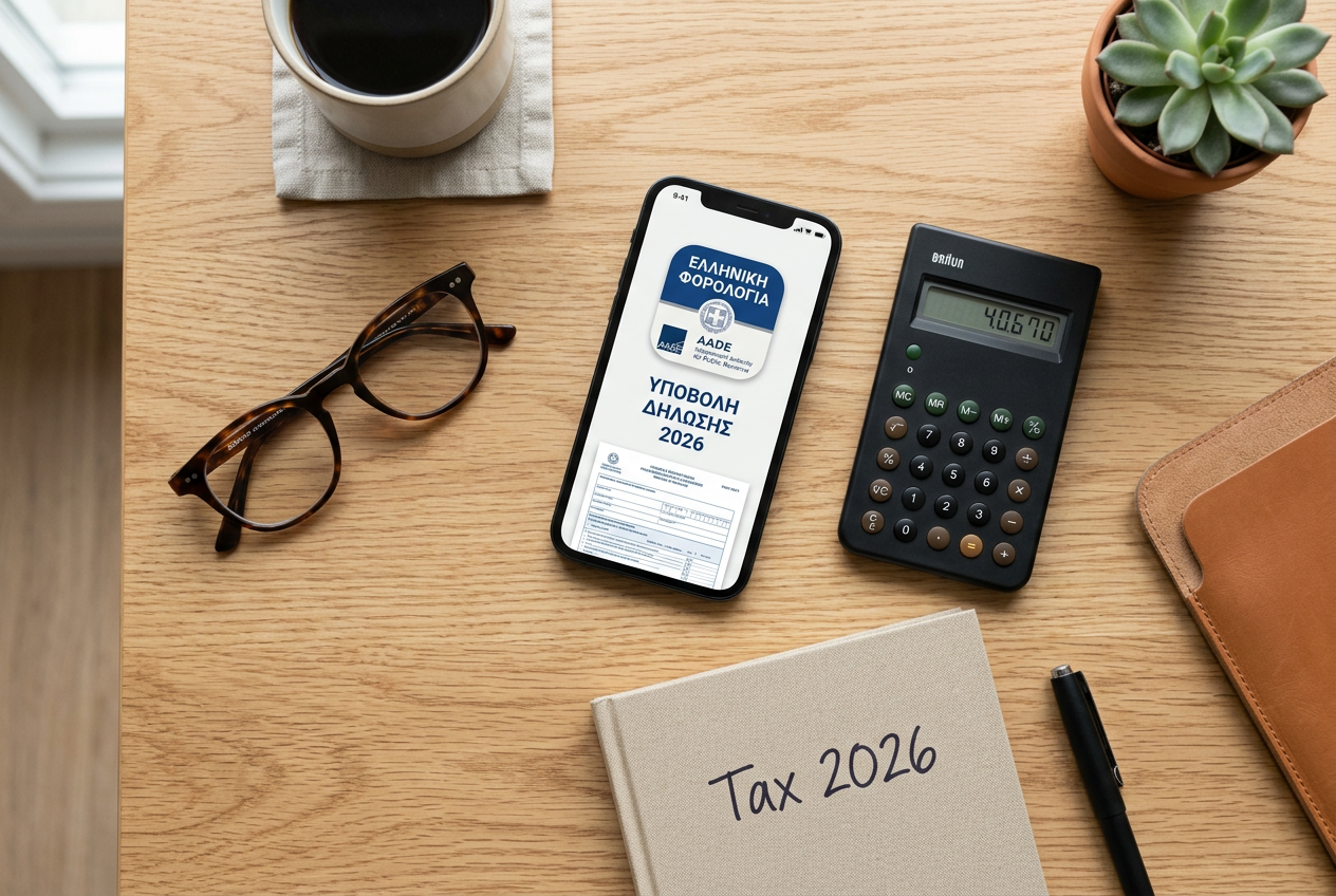 A calculator, a notebook, and a smartphone on a desk representing financial planning for casino winnings.